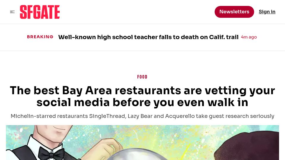 Screenshot of sfgate.com: Fine dining restaurants researching guests to make their dinner unforgettable