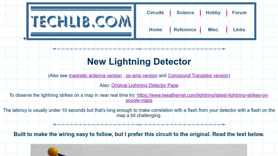 Screenshot of techlib.com: Lightning Detector Circuits