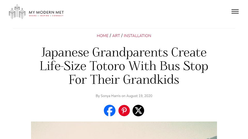 Screenshot of mymodernmet.com: Japanese grandparents create life-size Totoro with bus stop for grandkids (2020)