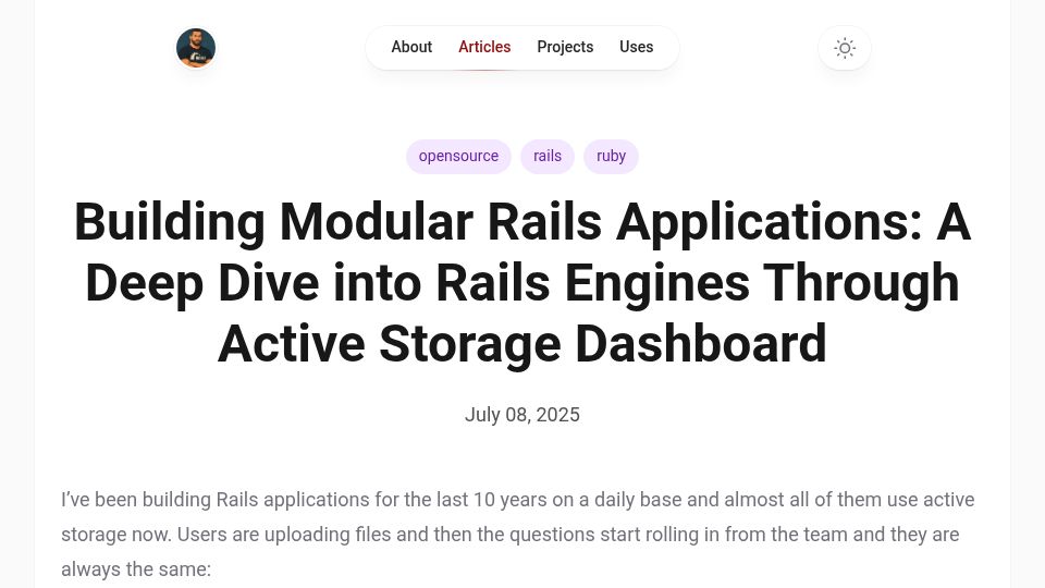 Screenshot of panasiti.me: Building Modular Rails Applications: A Deep Dive into Rails Engines
