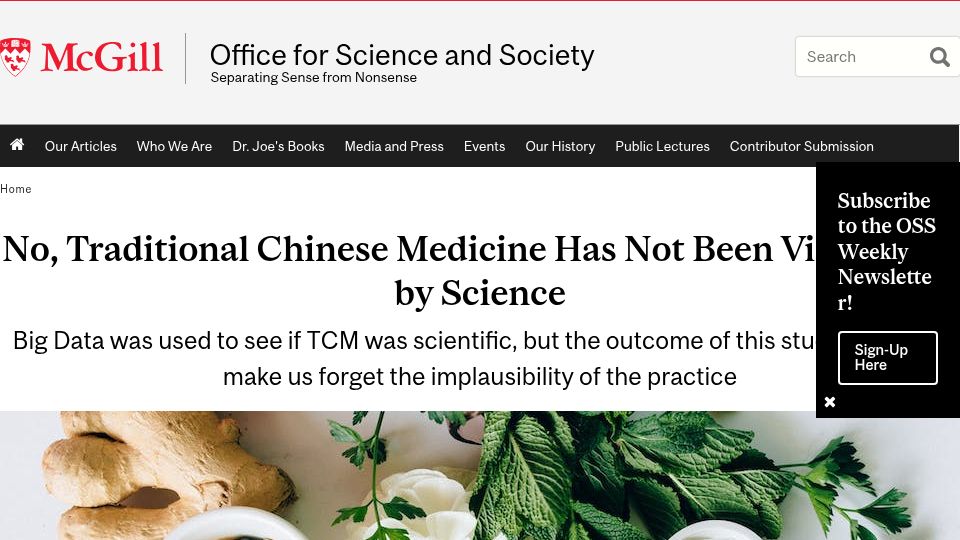 Screenshot of mcgill.ca: Big Data was used to see if TCM was scientific (2023)