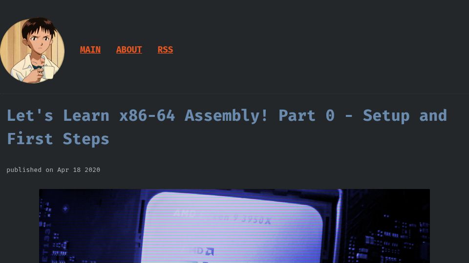 Screenshot of gpfault.net: Let's Learn x86-64 Assembly (2020)