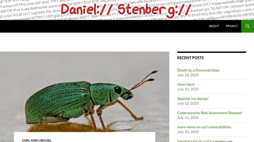 Screenshot of daniel.haxx.se: Death by a Thousand Slops