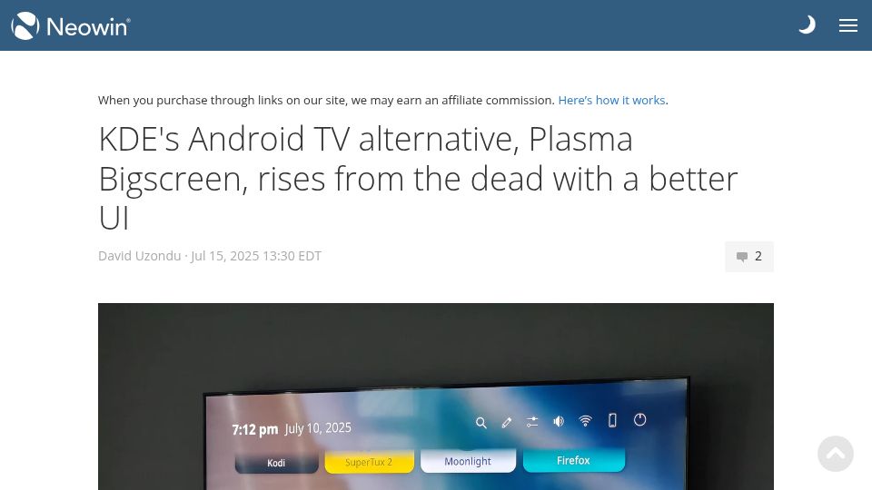 Screenshot of neowin.net: Plasma Bigscreen rises from the dead with a better UI