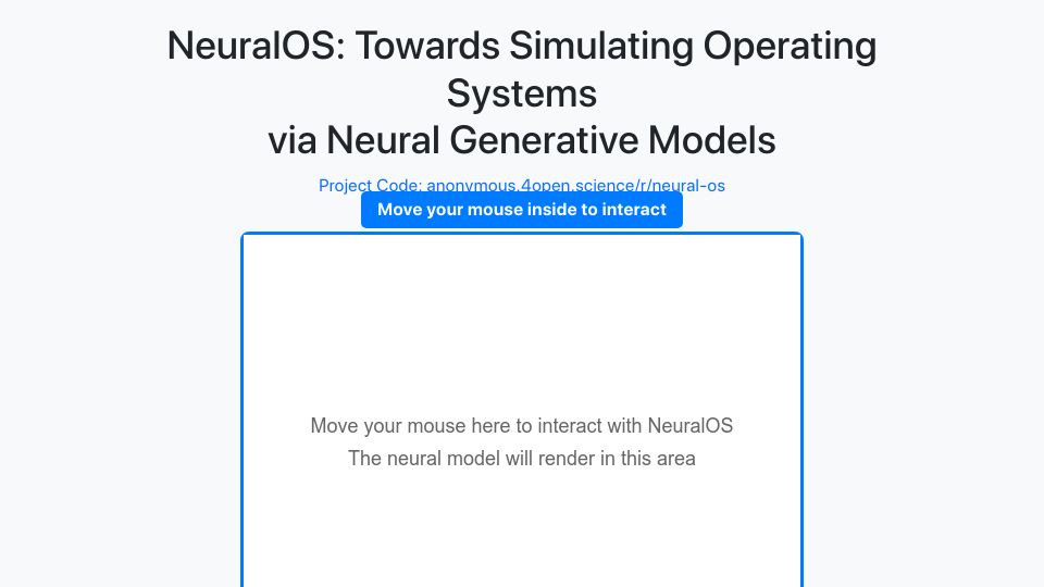 Screenshot of neural-os.com: NeuralOS: An operating system powered by neural networks