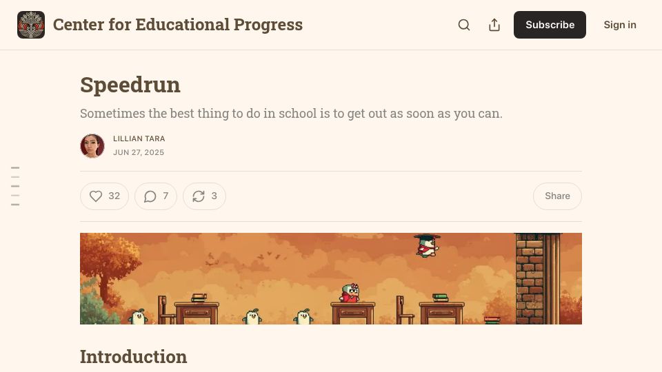 Screenshot of educationprogress.org: Speedrun