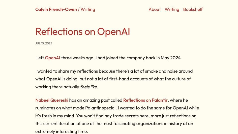 Screenshot of calv.info: Reflections on OpenAI