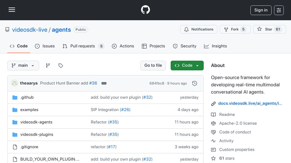 Screenshot of github.com: Open-source framework for real-time AI voice