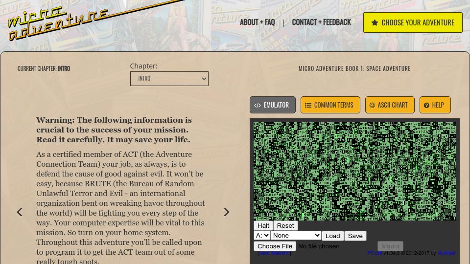 Screenshot of auri-microadventure.azurewebsites.net: Micro Adventure – Space Attack (online emulator)