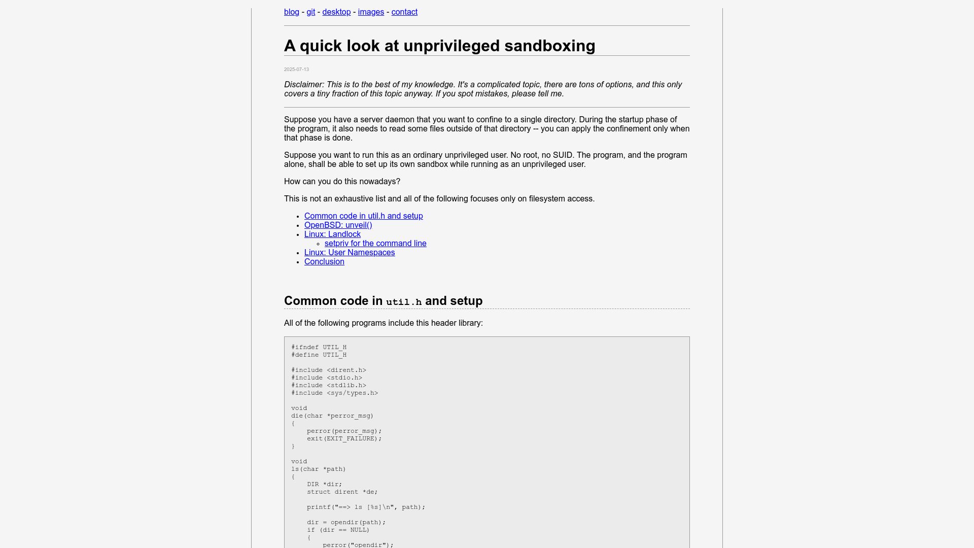 Screenshot of uninformativ.de: A quick look at unprivileged sandboxing