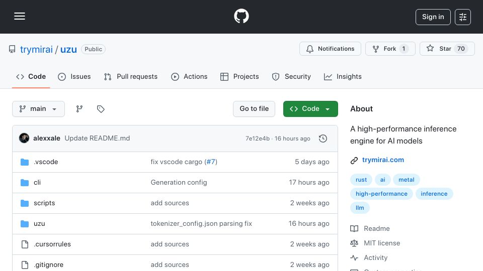 Screenshot of github.com: Show HN: We made our own inference engine for Apple Silicon