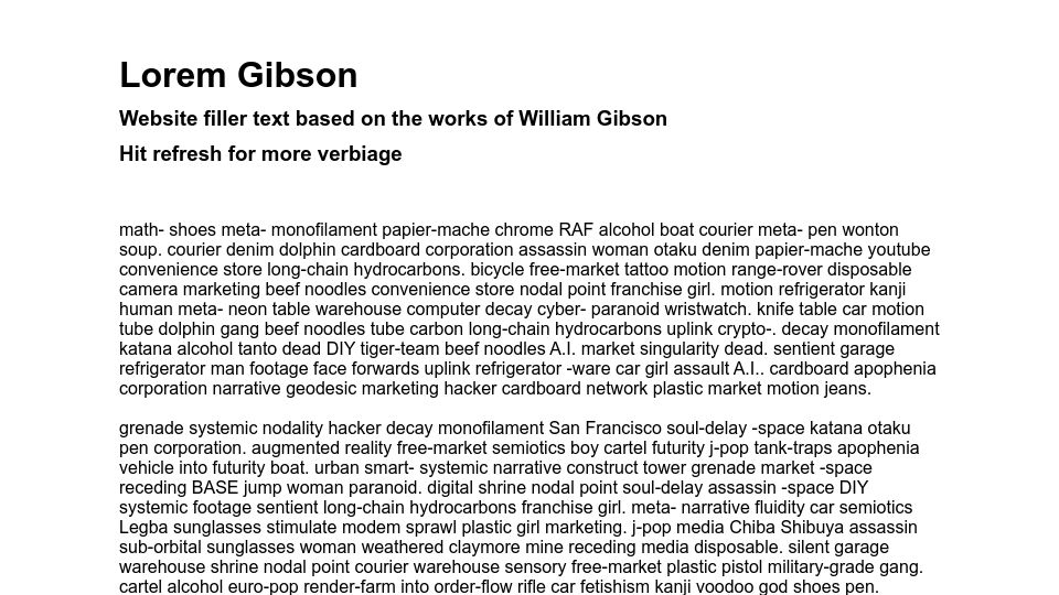 Screenshot of loremgibson.com: Lorem Gibson