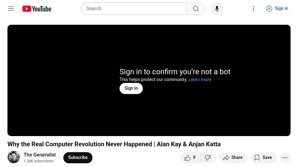 Screenshot of youtube.com: Why the Real Computer Revolution Never Happened – Alan Kay and Anjan Katta [video]