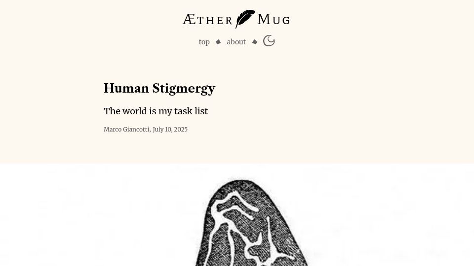Screenshot of aethermug.com: Human Stigmergy: The world is my task list