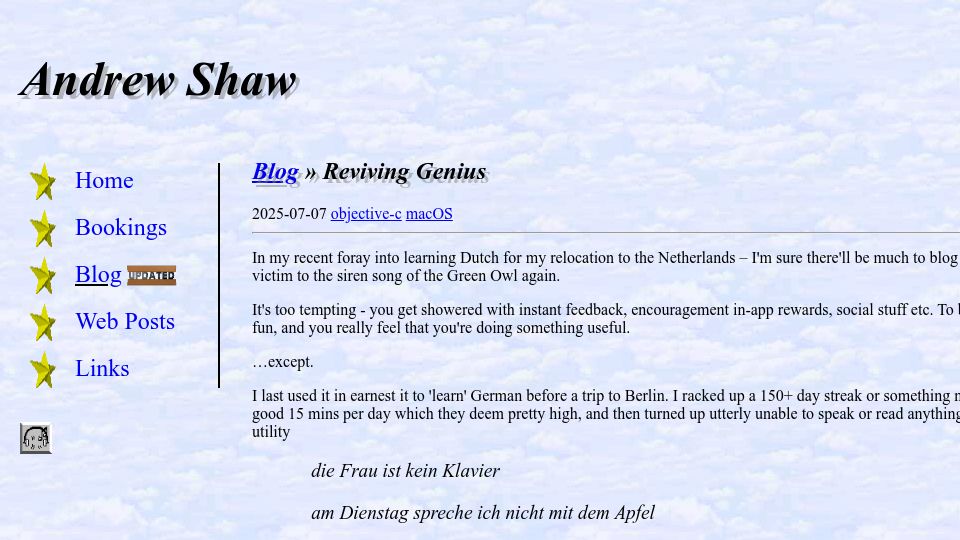 Screenshot of andrewshaw.nl: Show HN: Reviving a 20 year old OS X App