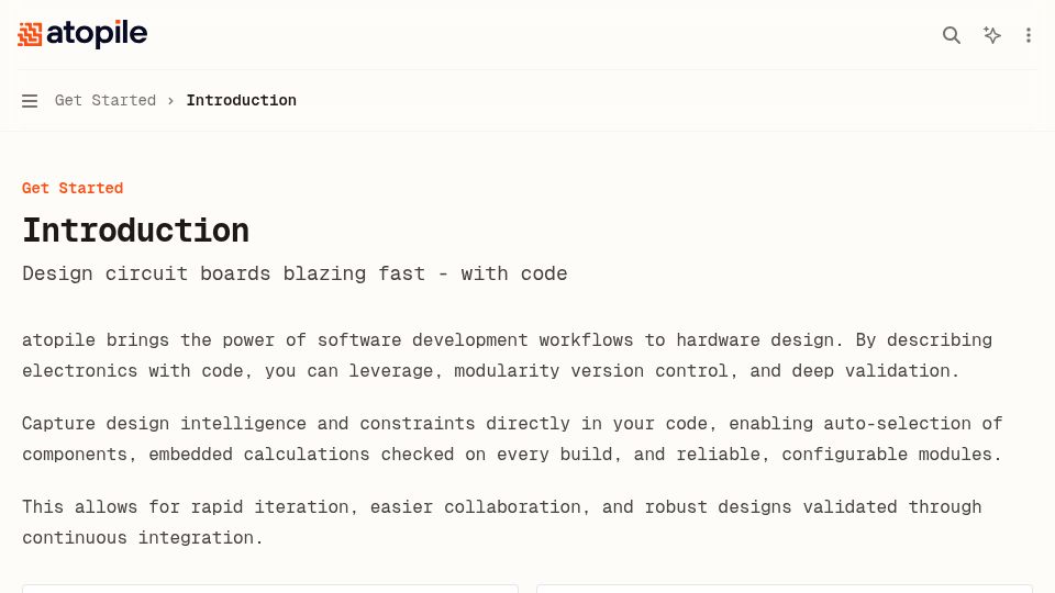 Screenshot of atopile.io: Atopile – Design circuit boards with code