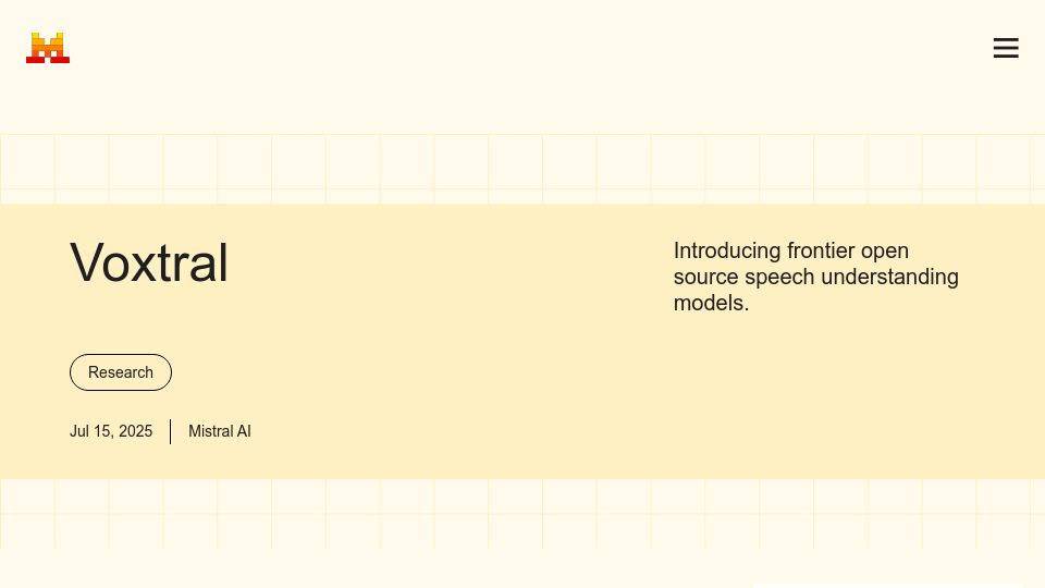 Screenshot of mistral.ai: Voxtral – Frontier open source speech understanding models