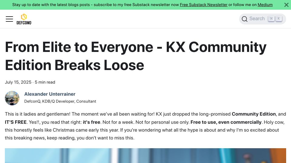Screenshot of defconq.tech: KX Community Edition