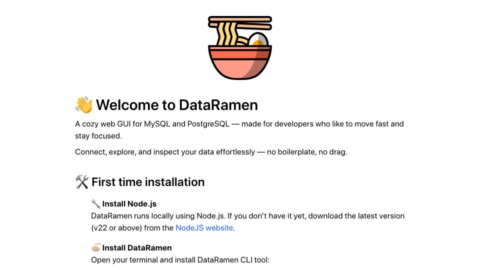 Screenshot of dataramen.xyz: Show HN: DataRamen, a Fast SQL Explorer with Automatic Joins and Data Navigation