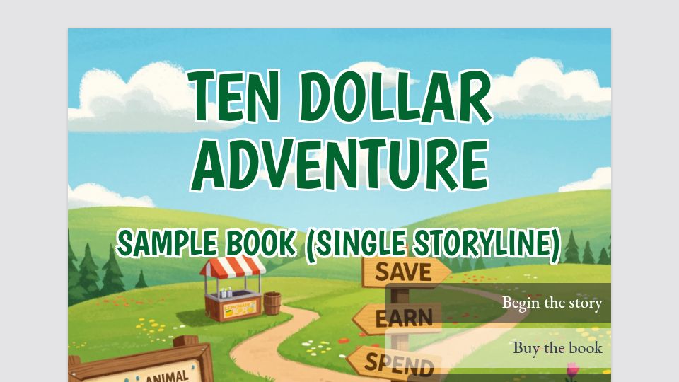 Screenshot of tendollaradventure.com: Show HN: A 'Choose Your Own Adventure' written in Emacs Org Mode