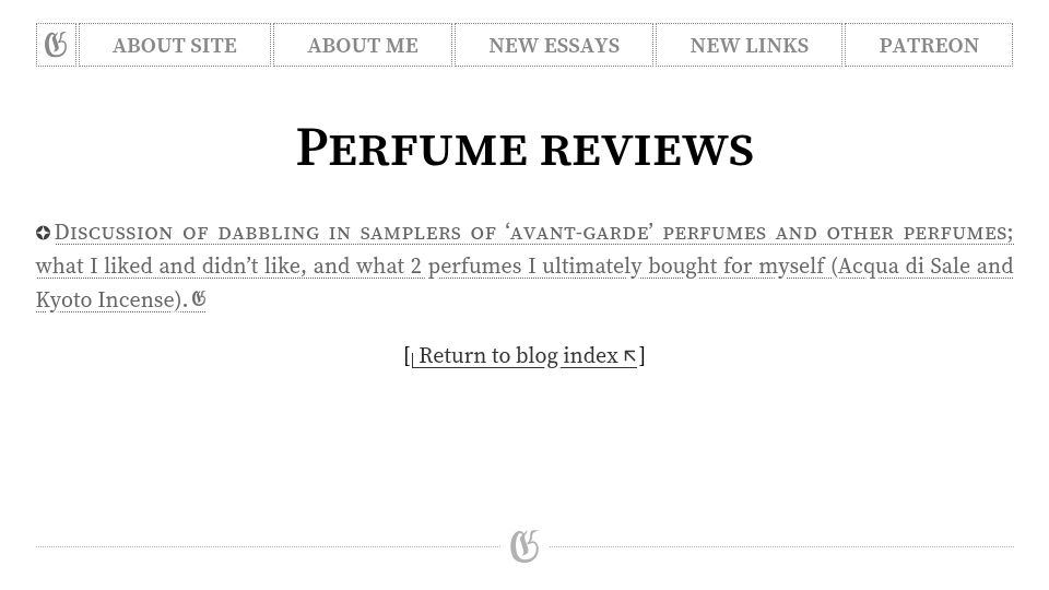 Screenshot of gwern.net: Perfume reviews