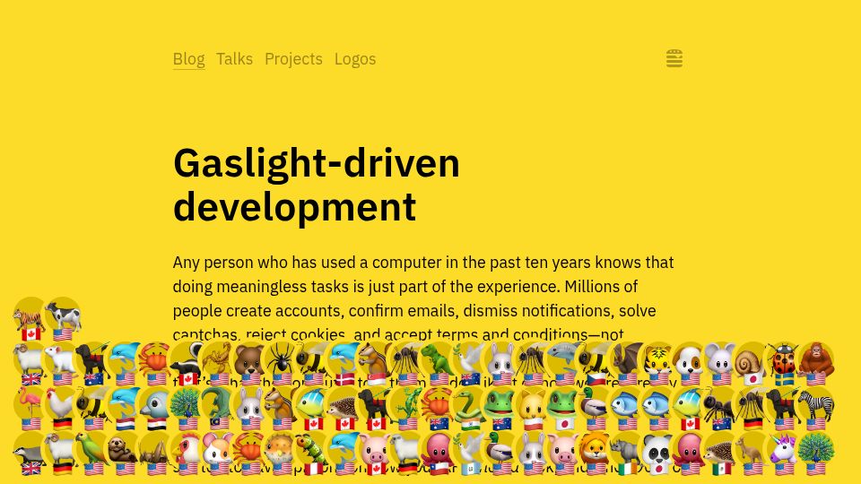 Screenshot of tonsky.me: Gaslight-driven development