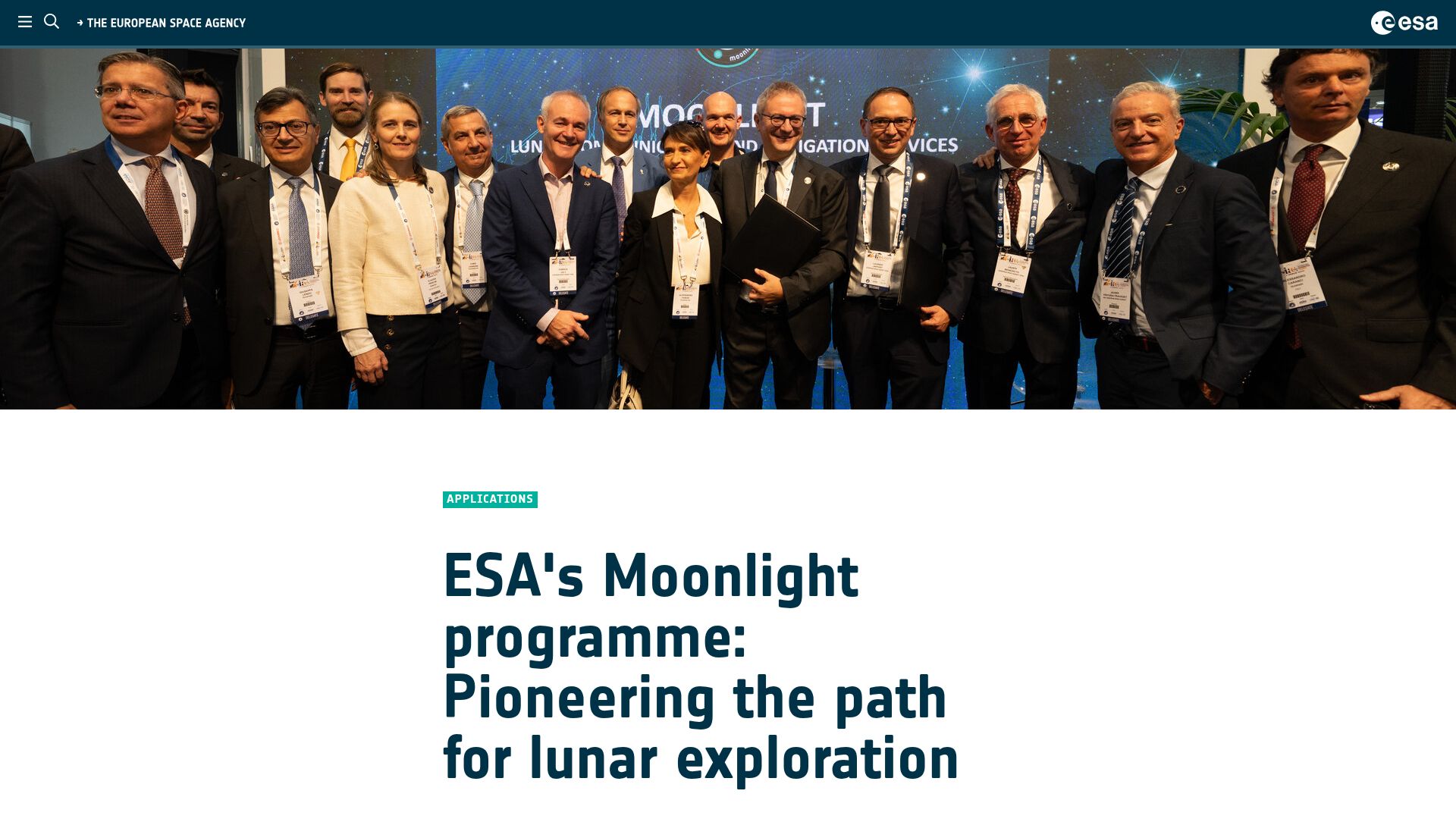 Screenshot of esa.int: ESA’s Moonlight programme: Pioneering the path for lunar exploration (2024)