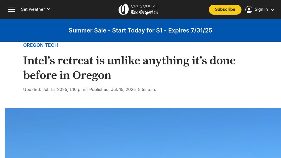 Screenshot of oregonlive.com: Intel's retreat is unlike anything it's done before in Oregon