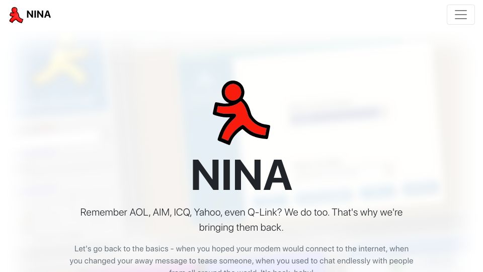 Screenshot of nina.chat: NINA: Rebuilding the original AIM, AOL Desktop, Yahoo and ICQ platforms