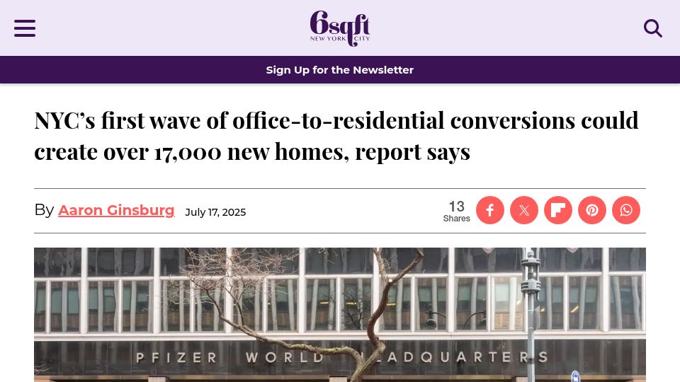Screenshot of 6sqft.com: NYC's office-to-residential conversions could create 17,000 new homes