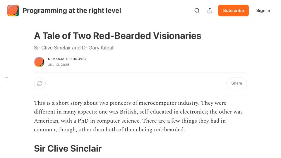 Screenshot of nemanjatrifunovic.substack.com: A Tale of Two Red-Bearded Visionaries