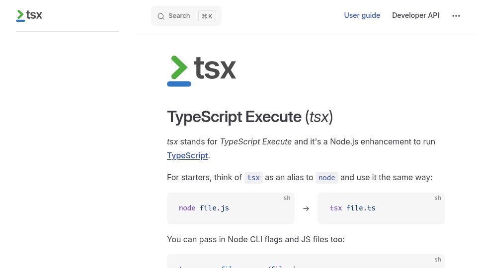 Screenshot of tsx.is: Run TypeScript code without worrying about configuration