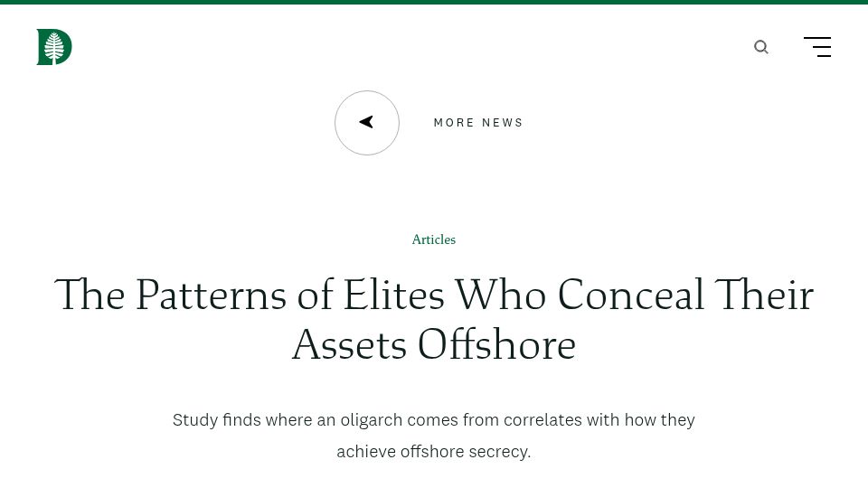 Screenshot of home.dartmouth.edu: The patterns of elites who conceal their assets offshore