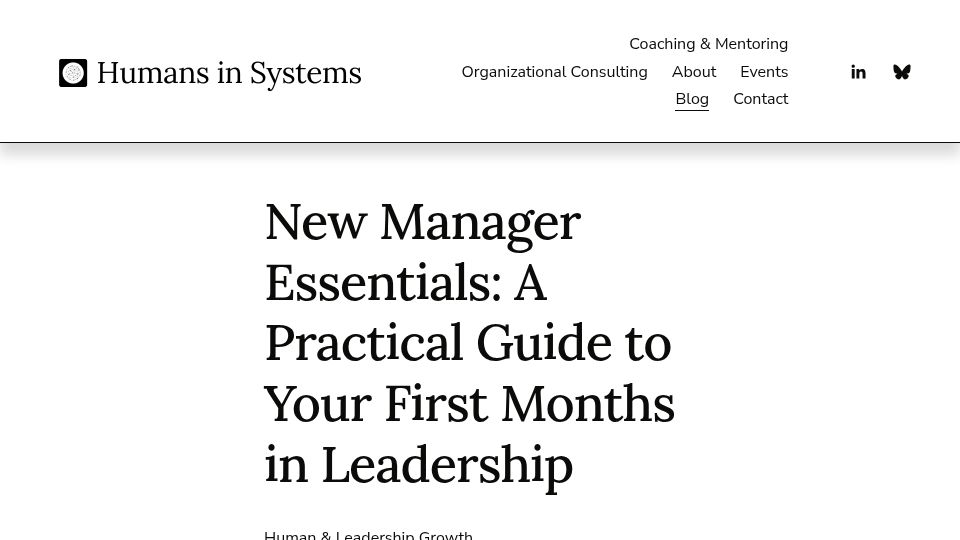 Screenshot of humansinsystems.com: From engineer to manager: A practical guide to your first months in leadership