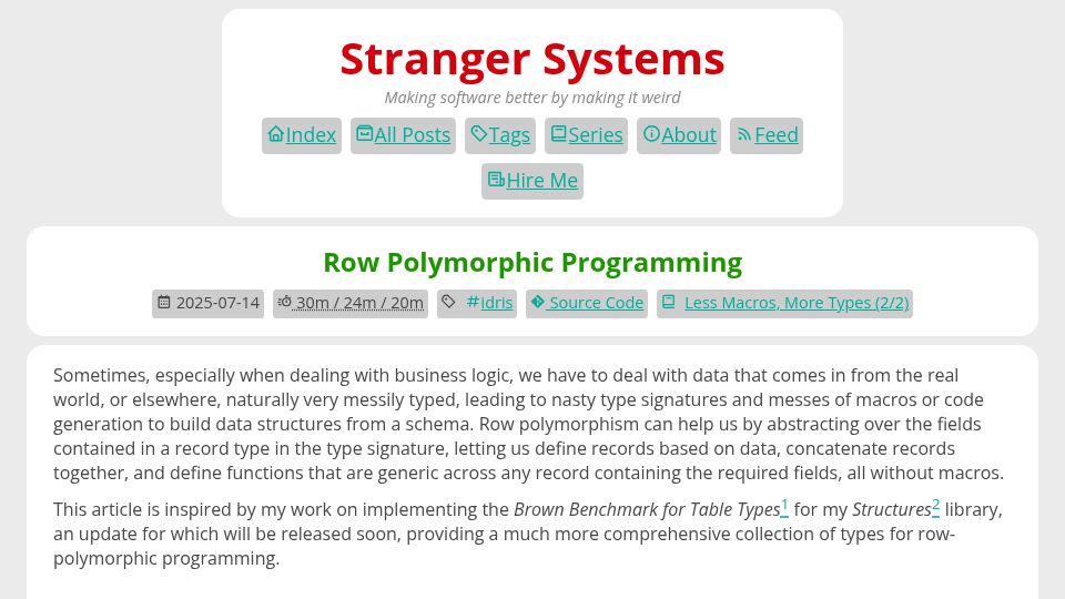 Screenshot of stranger.systems: Row Polymorphic Programming