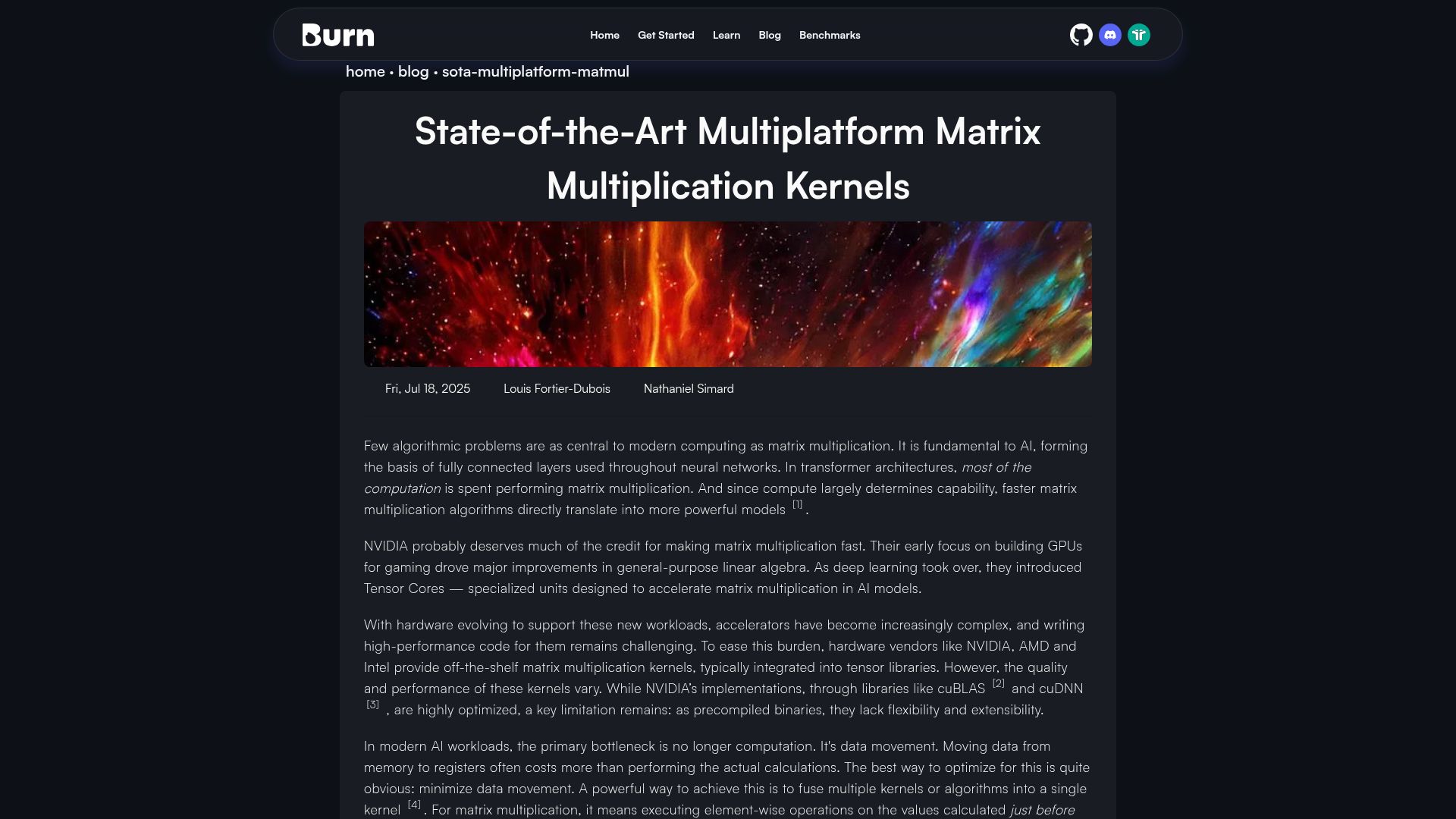 Screenshot of burn.dev: Multiplatform Matrix Multiplication Kernels