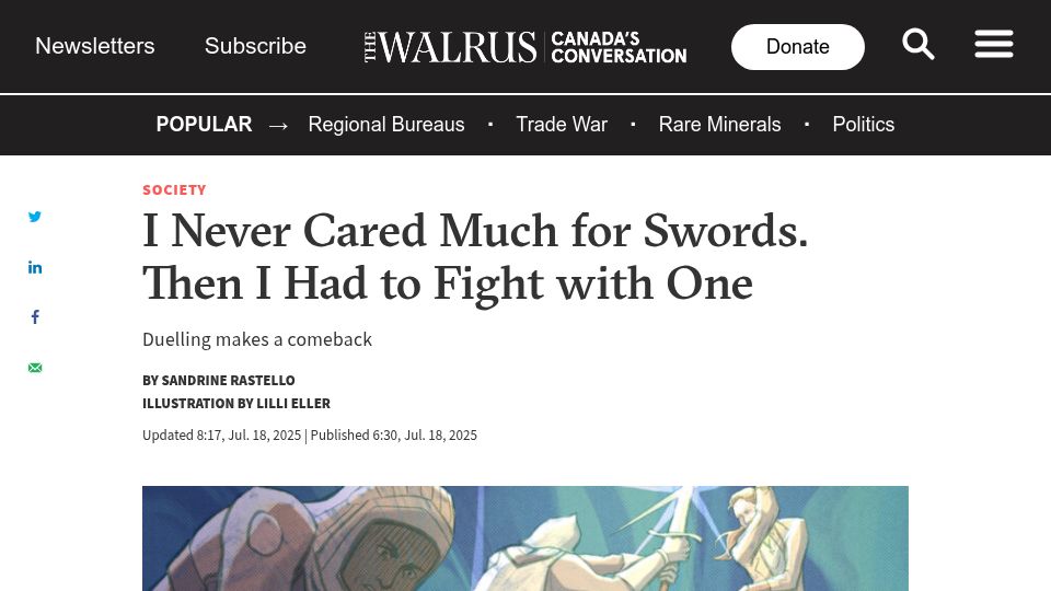 Screenshot of thewalrus.ca: I Never Cared Much for Swords. Then I Had to Fight with One