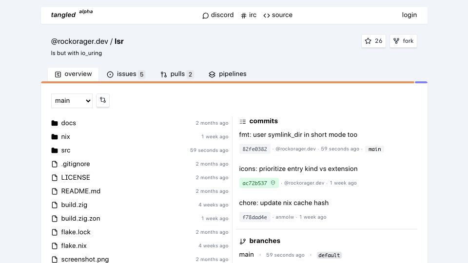 Screenshot of rockorager.dev: lsr: ls with io_uring
