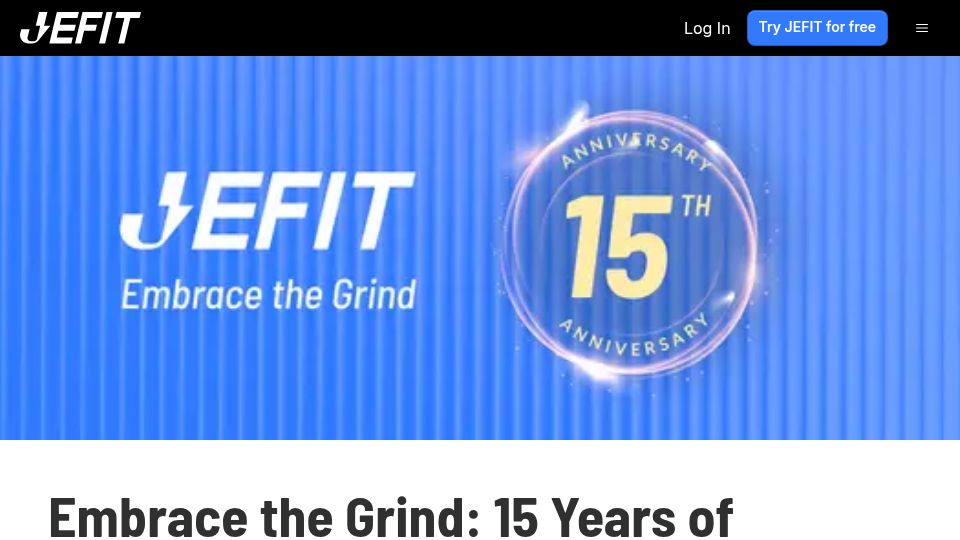 Screenshot of jefit.com: 15 Years of Building Jefit