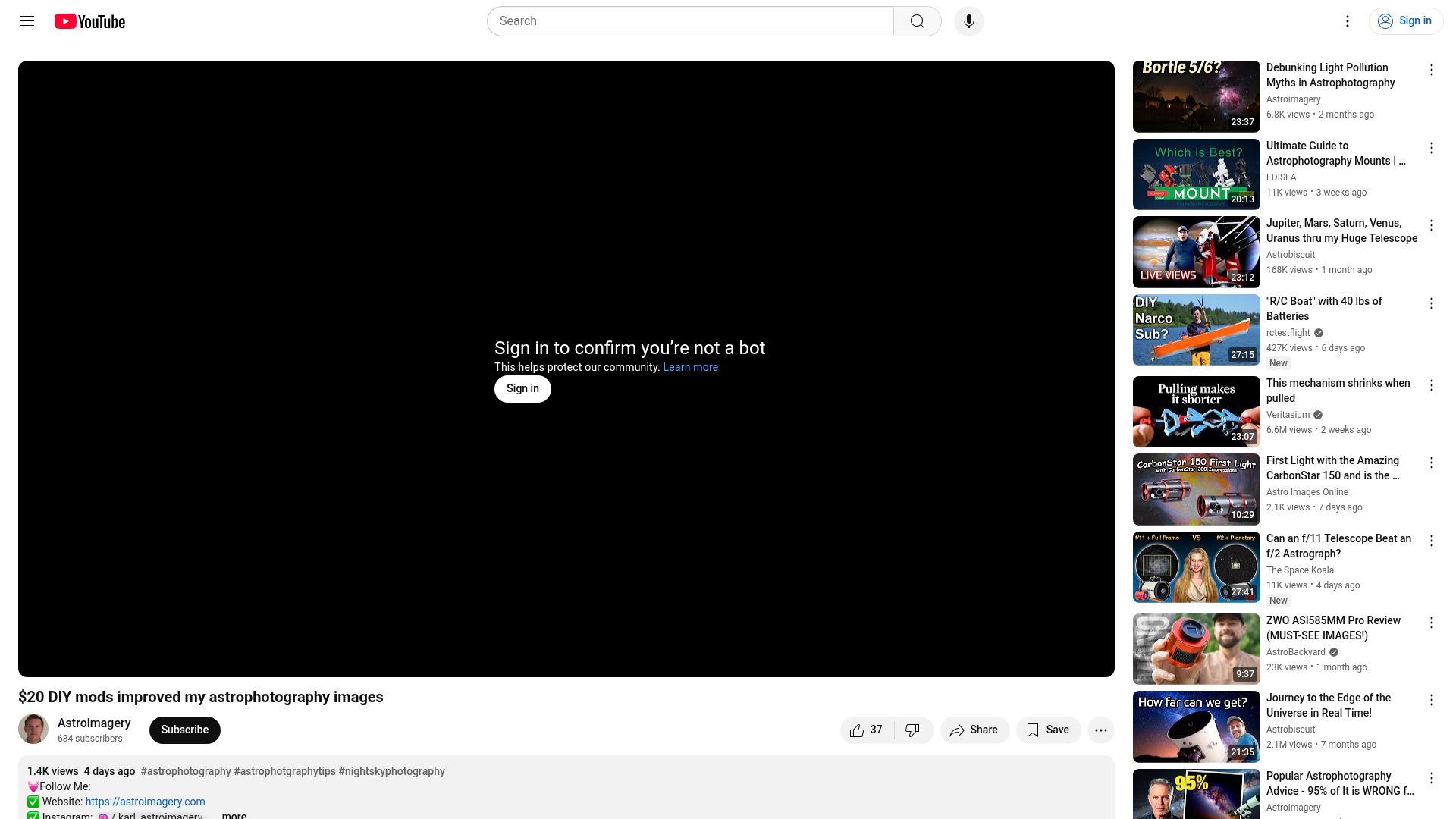 Screenshot of youtube.com: DIY Telescope Mods That Transformed My Astrophotography