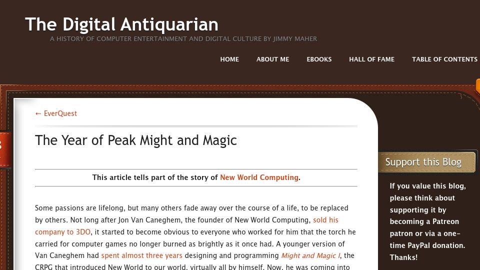 Screenshot of filfre.net: The year of peak might and magic