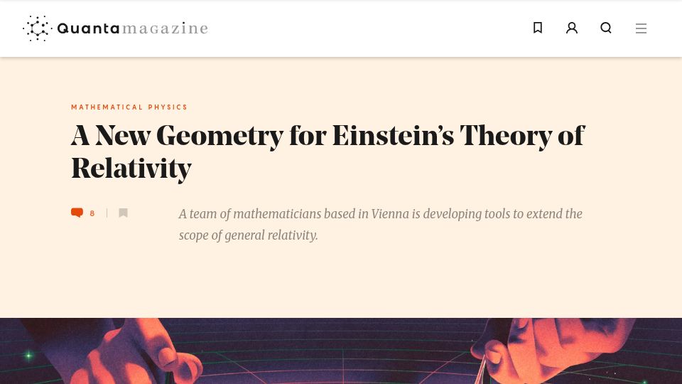 Screenshot of quantamagazine.org: A New Geometry for Einstein's Theory of Relativity
