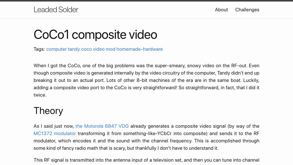 Screenshot of leadedsolder.com: CoCo1 composite video