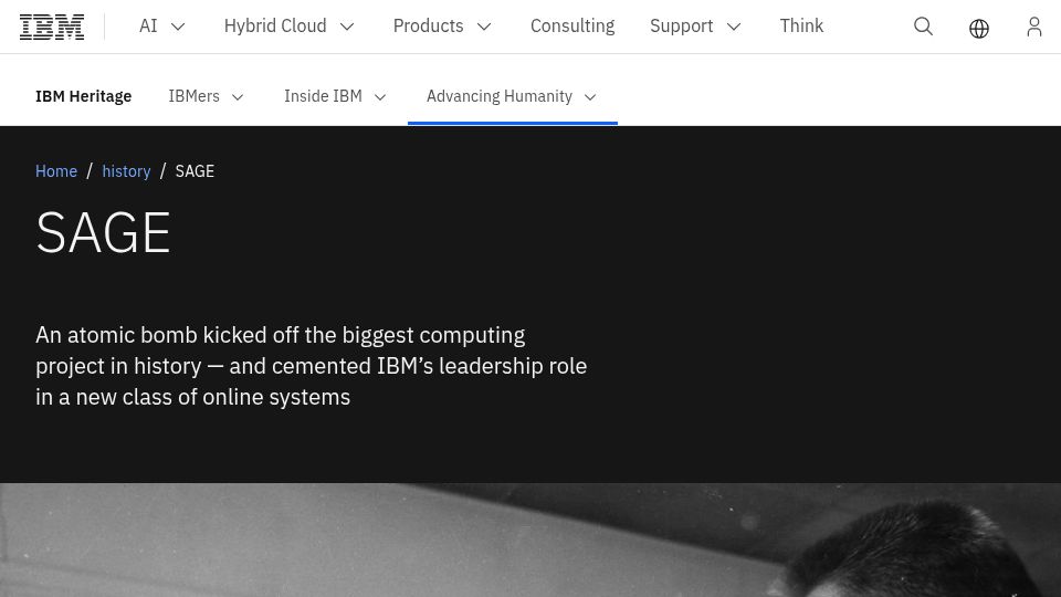 Screenshot of ibm.com: Sage: An atomic bomb kicked off the biggest computing project in history