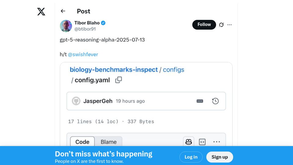 Screenshot of twitter.com: GPT-5-reasoning alpha found in the wild