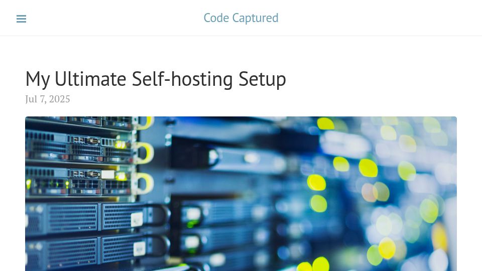 Screenshot of codecaptured.com: My Self-Hosting Setup