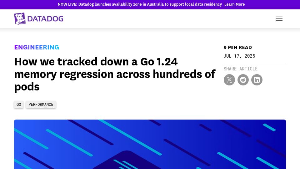 Screenshot of datadoghq.com: How we tracked down a Go 1.24 memory regression