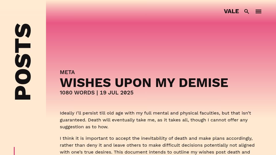 Screenshot of vale.rocks: Wishes Upon My Demise
