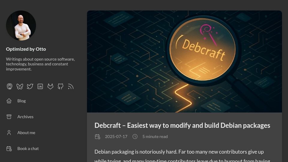 Screenshot of optimizedbyotto.com: Debcraft – Easiest way to modify and build Debian packages