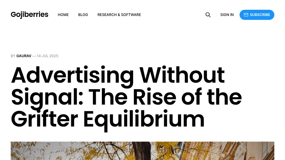 Screenshot of gojiberries.io: Advertising without signal: The rise of the grifter equilibrium